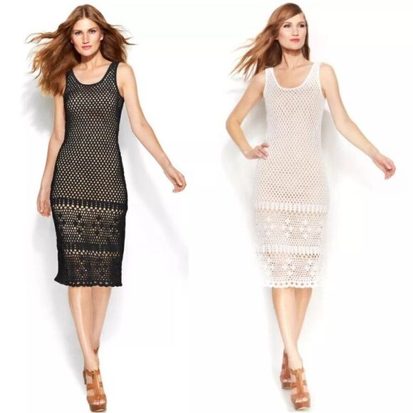Michael Kors Sweater Midi Black Dress Sleeveless Crochet Size XS - Picture 3 of 14